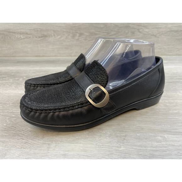 SAS Lara 3726 Women's US 8N Black Leather Slip-On Round Moc Toe Loafer Shoes - Picture 3 of 10
